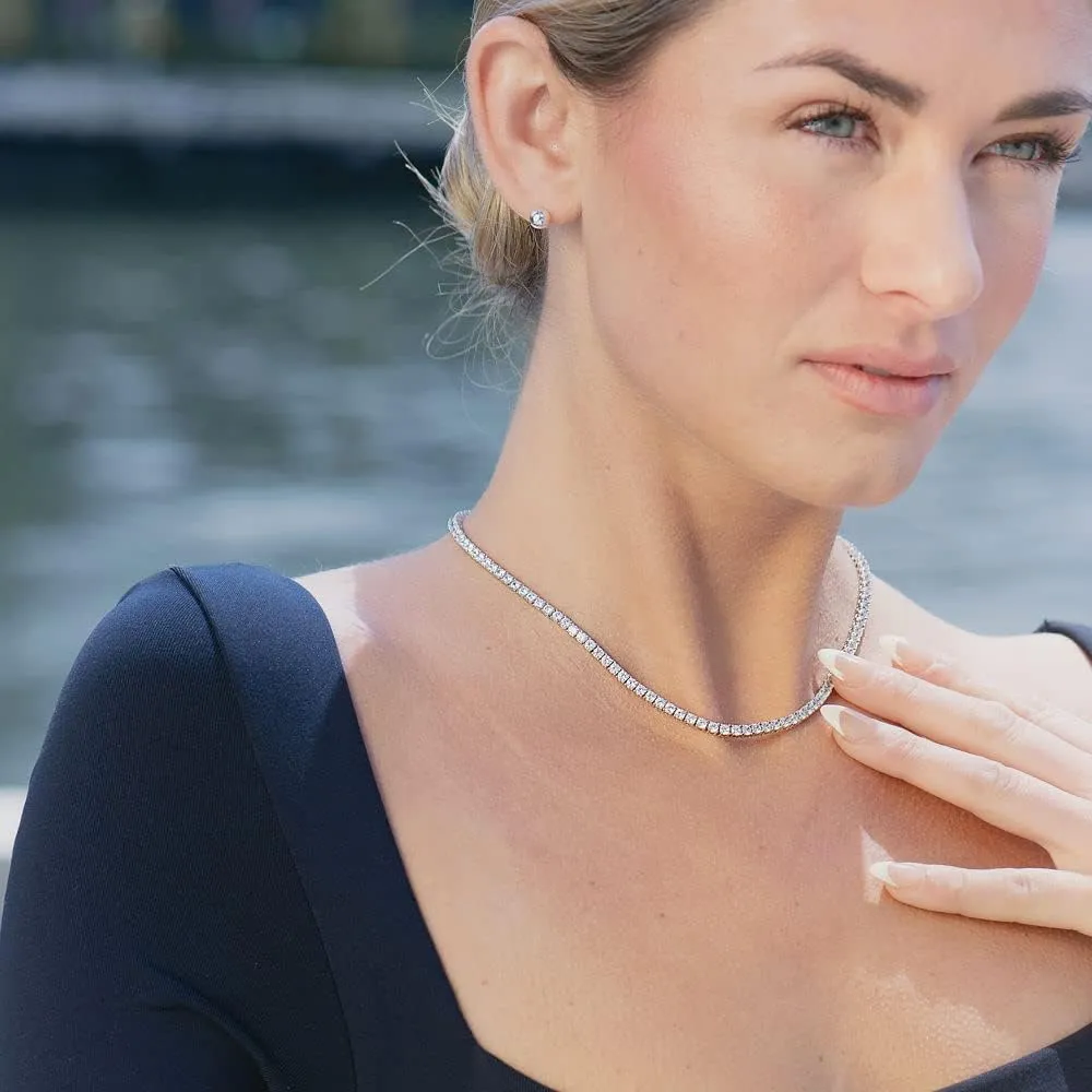 NYC Sterling Tennis Necklace for Women and Men - 3mm Round Cubic Zirconia Tennis Necklace - Silver Plated Tennis Chain - Lead-Free, Nickel-Free, Skin-Safe - Modern Mens, Womens Diamond Necklace