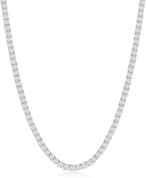 NYC Sterling Tennis Necklace for Women and Men - 3mm Round Cubic Zirconia Tennis Necklace - Silver Plated Tennis Chain - Lead-Free, Nickel-Free, Skin-Safe - Modern Mens, Womens Diamond Necklace
