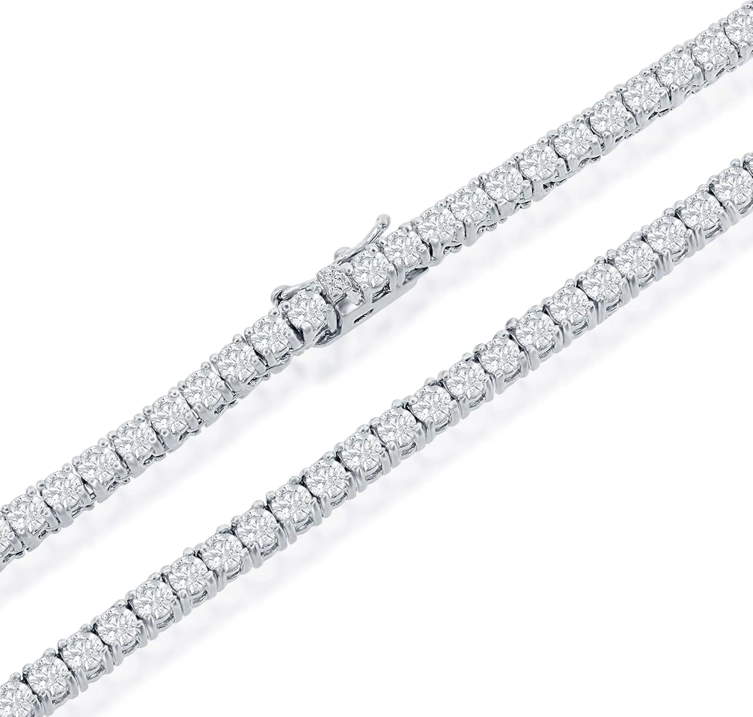 NYC Sterling Tennis Necklace for Women and Men - 3mm Round Cubic Zirconia Tennis Necklace - Silver Plated Tennis Chain - Lead-Free, Nickel-Free, Skin-Safe - Modern Mens, Womens Diamond Necklace