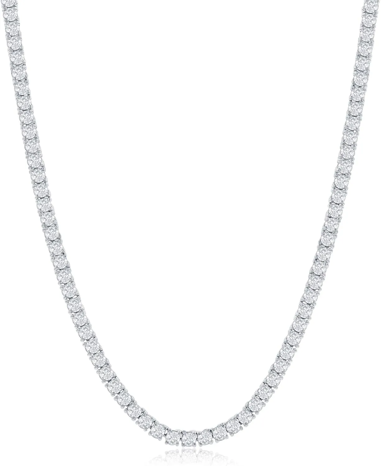 NYC Sterling Tennis Necklace for Women and Men - 3mm Round Cubic Zirconia Tennis Necklace - Silver Plated Tennis Chain - Lead-Free, Nickel-Free, Skin-Safe - Modern Mens, Womens Diamond Necklace