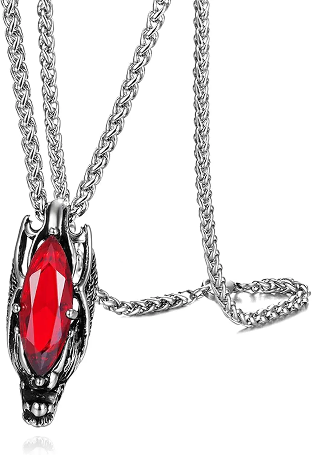 Punk Rock Dragon Head Necklace Stainless Steel Animal Pendant Cubic Zirconia Necklace