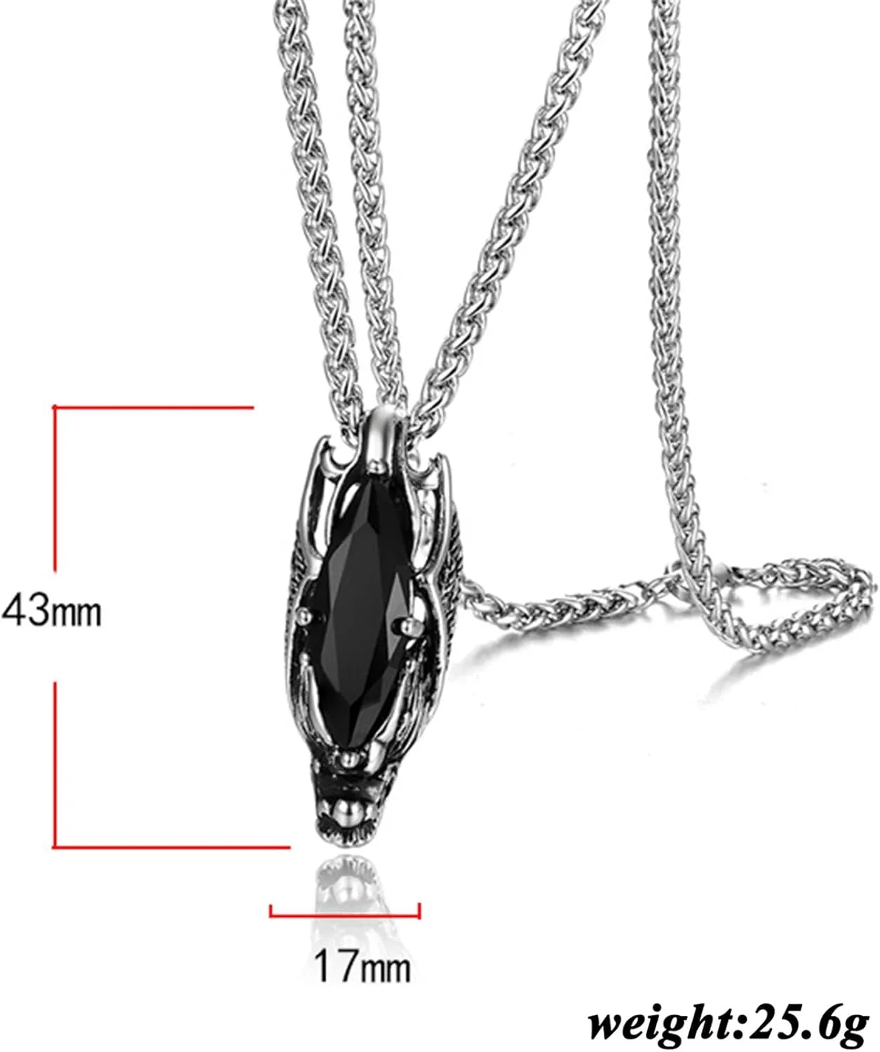 Punk Rock Dragon Head Necklace Stainless Steel Animal Pendant Cubic Zirconia Necklace