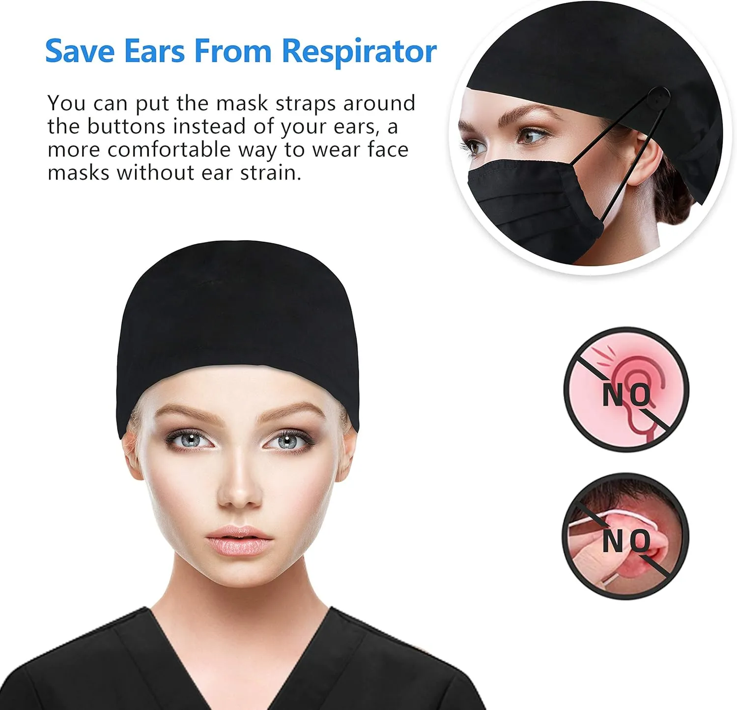 QBA Adjustable Working Cap with Button, Cotton Working Hat Sweatband, Elastic Bandage Tie Back Hats for Women & Men, One Size