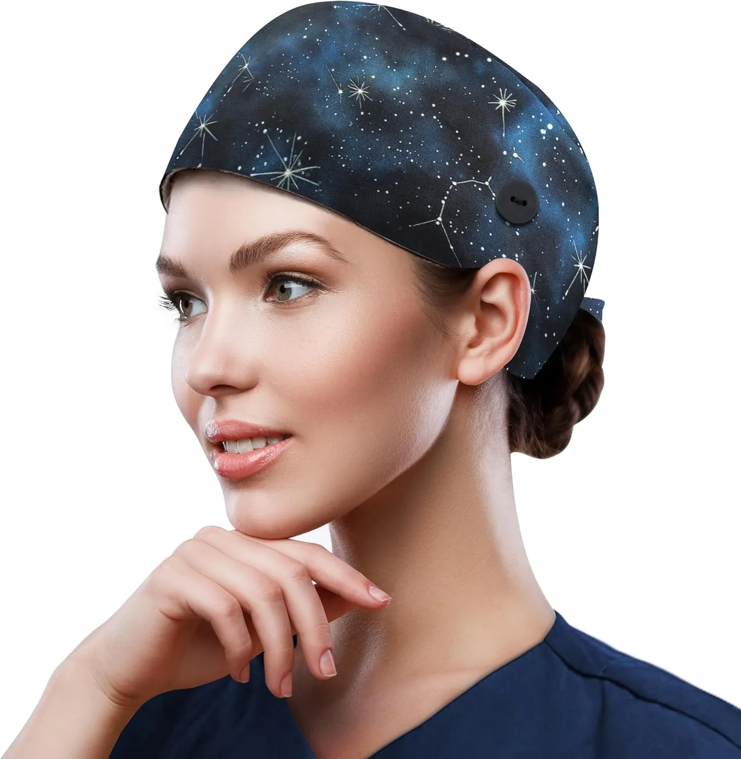 QBA Adjustable Working Cap with Button, Cotton Working Hat Sweatband, Elastic Bandage Tie Back Hats for Women & Men, One Size