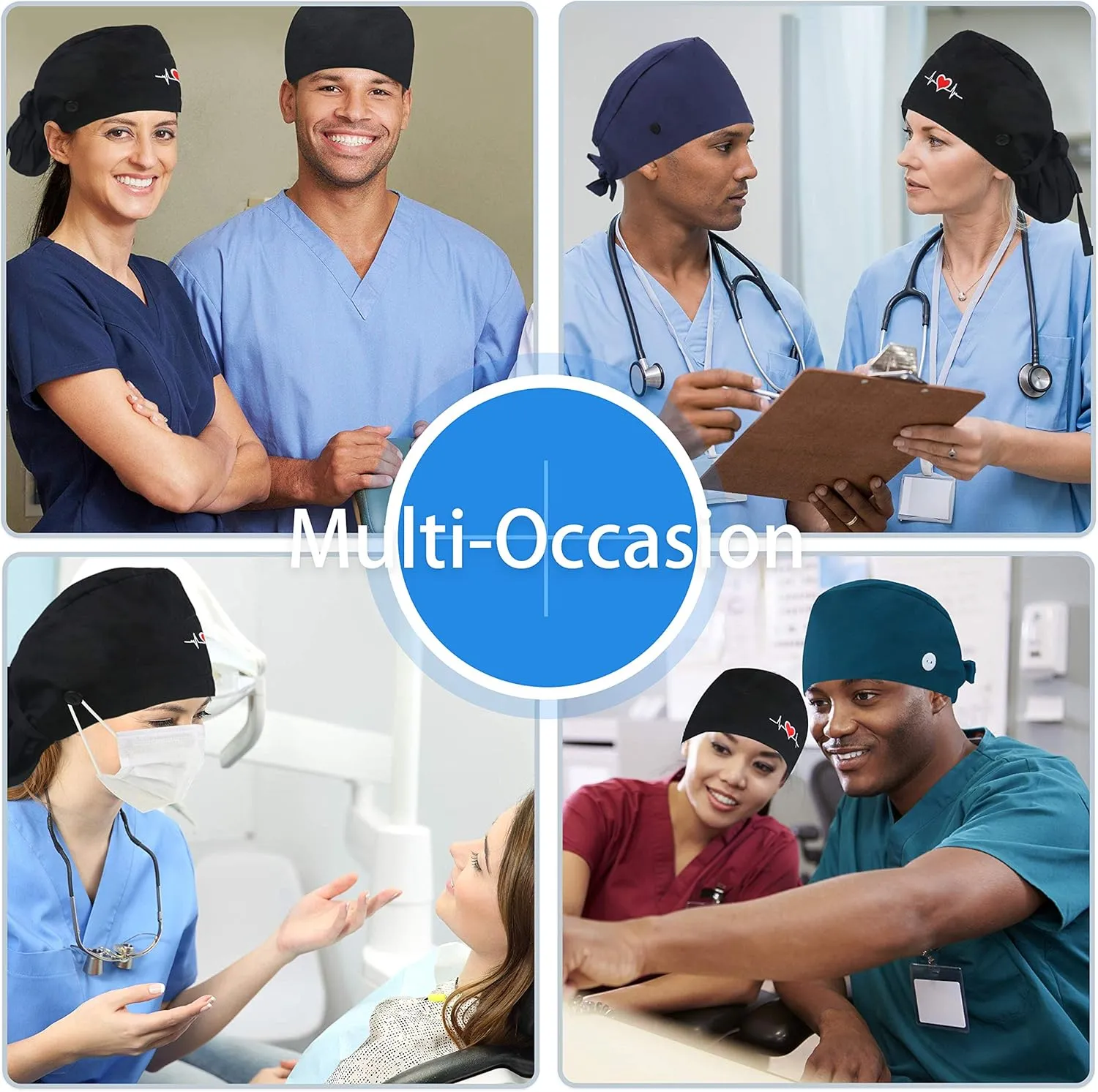 QBA Adjustable Working Cap with Button, Cotton Working Hat Sweatband, Elastic Bandage Tie Back Hats for Women & Men, One Size