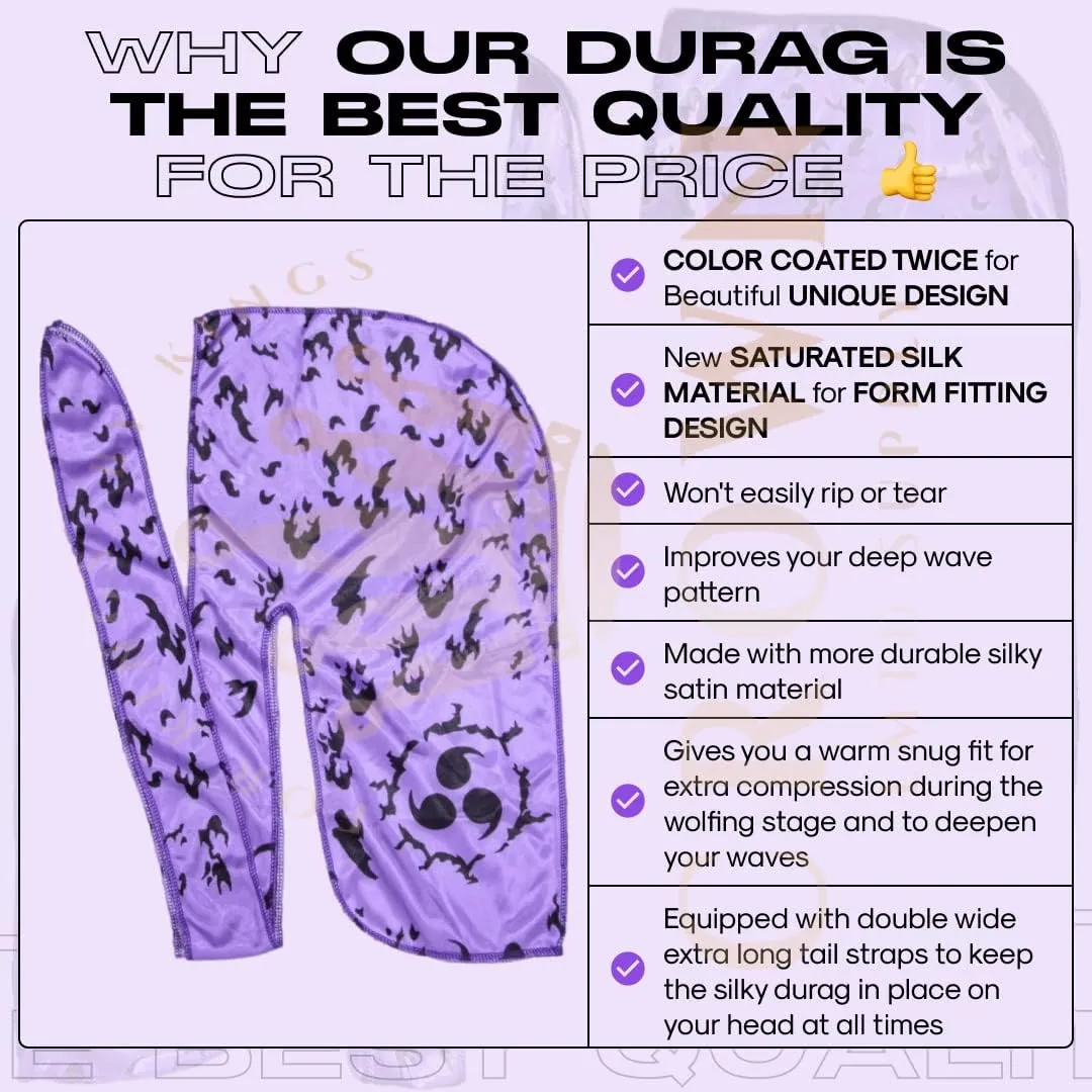 Silky Deluxe Anime Durag with Long Wide Tails - Satin Smooth Du Rag Fabric for Comfort Compression
