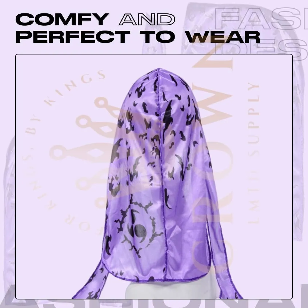 Silky Deluxe Anime Durag with Long Wide Tails - Satin Smooth Du Rag Fabric for Comfort Compression
