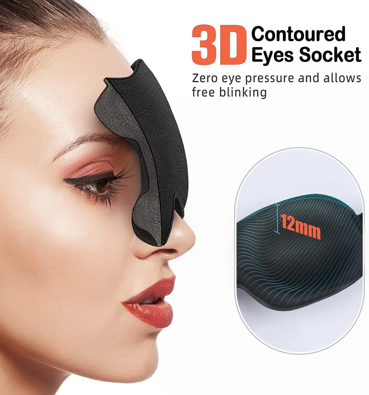 Sleep Mask Invisible Alar Deep Orbit 3D Eye Mask Ultra Lightweight & Comfortable Sleeping Mask for Travel, Nap, Shift Works XL Black