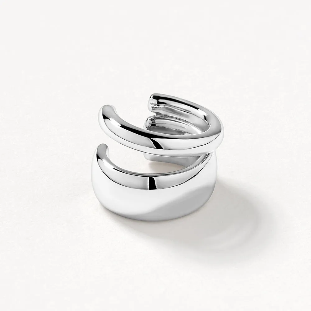 Split Band Single Ear Cuff in Silver