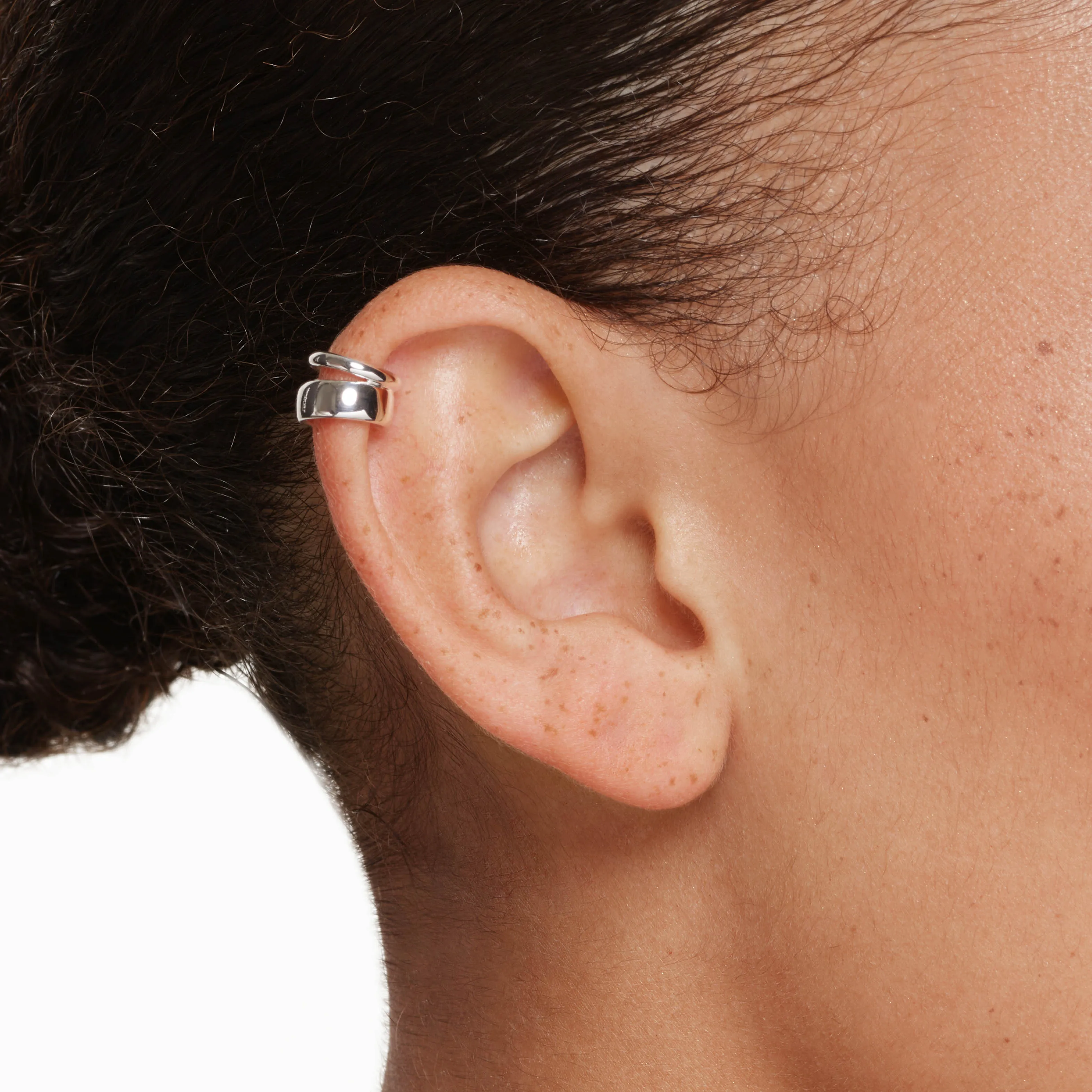 Split Band Single Ear Cuff in Silver