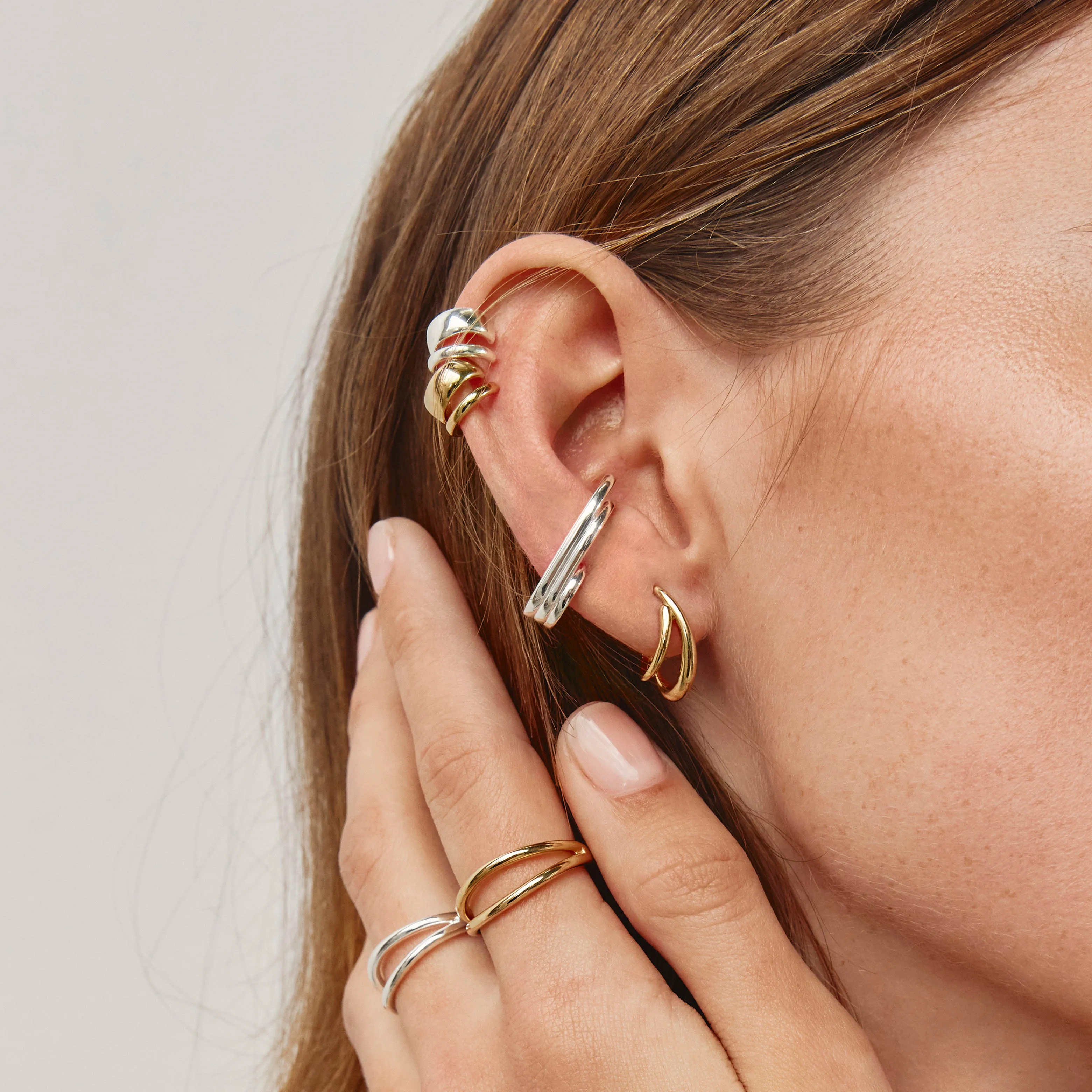 Split Band Single Ear Cuff in Silver