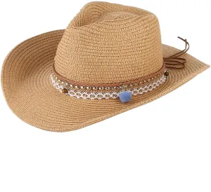 Straw Cowboy Hat for Women Men Girls Roll up Wide Brim Western Cowgirl Summer Beach Sun Hats