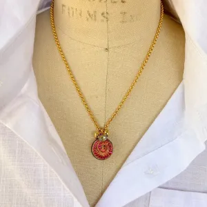Sunset Red Czech Glass Ammonite Pendant Necklace