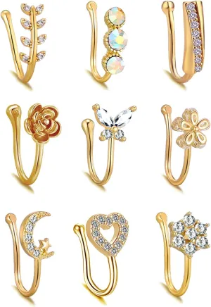 TAMHOO 25 Pcs Multi-Style Fake Nose Rings for Women and Men -Gold Plated Copper African Nose Cuff Non Piercing for Teen Grirls - Nice Gift for Her on Birthday/Valentines Day/Christmas