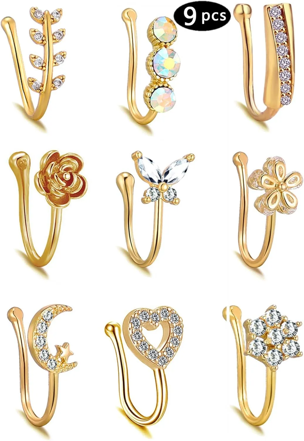 TAMHOO 25 Pcs Multi-Style Fake Nose Rings for Women and Men -Gold Plated Copper African Nose Cuff Non Piercing for Teen Grirls - Nice Gift for Her on Birthday/Valentines Day/Christmas