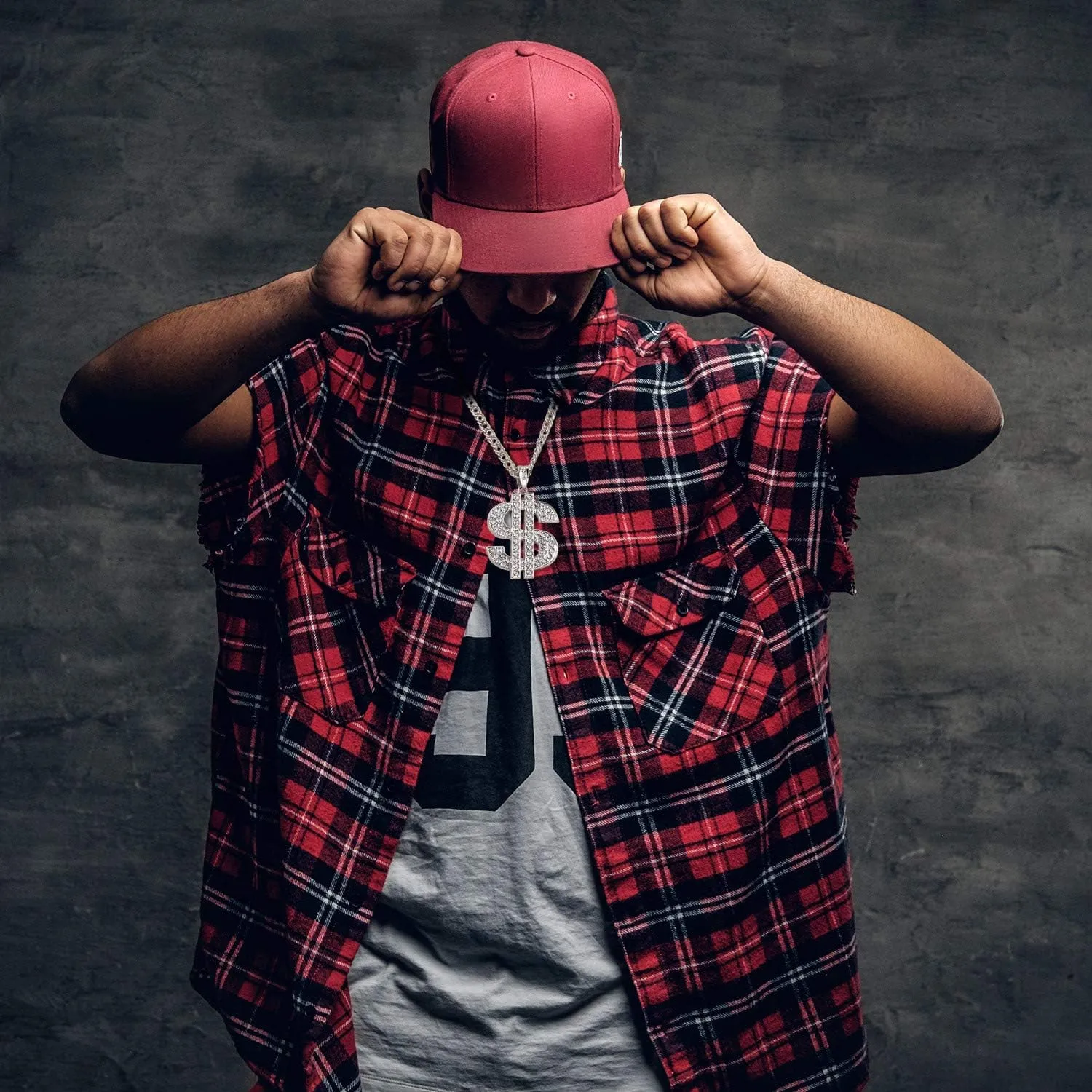Tatuo 2 Pieces Plated Chain for Men with Dollar Sign Pendant Necklace, Hip Hop Dollar Necklace