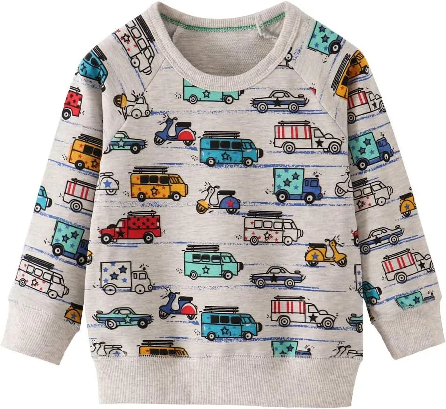 Toddler Boys Sweatshirts Long Sleeve Sport Elephant Sweat Shirt Dinosaur Pullover Crewneck Tops Tees Kids 2-7 Years