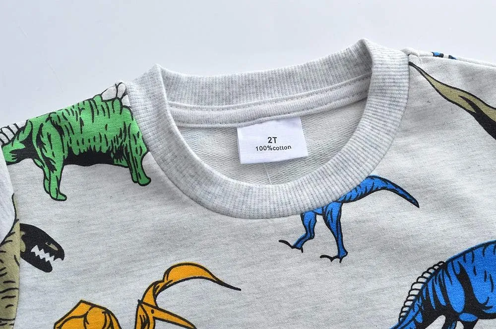 Toddler Boys Sweatshirts Long Sleeve Sport Elephant Sweat Shirt Dinosaur Pullover Crewneck Tops Tees Kids 2-7 Years