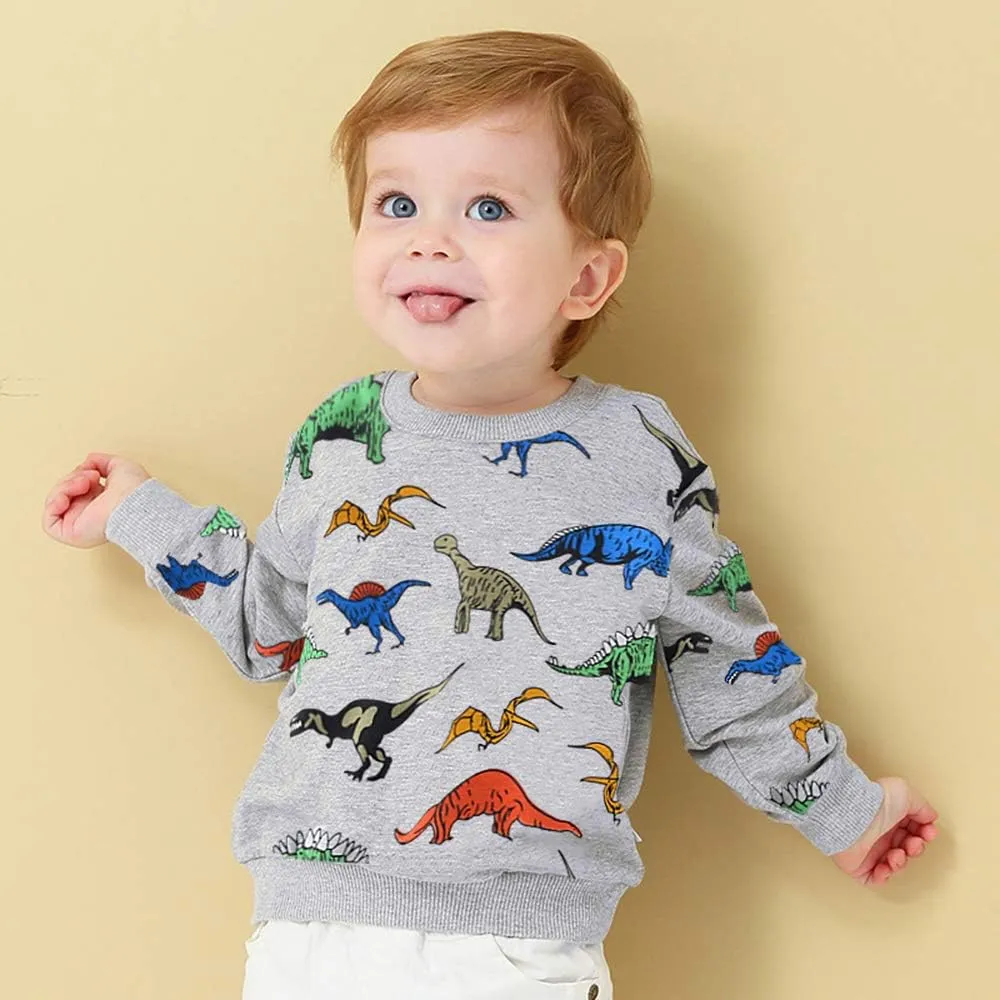 Toddler Boys Sweatshirts Long Sleeve Sport Elephant Sweat Shirt Dinosaur Pullover Crewneck Tops Tees Kids 2-7 Years