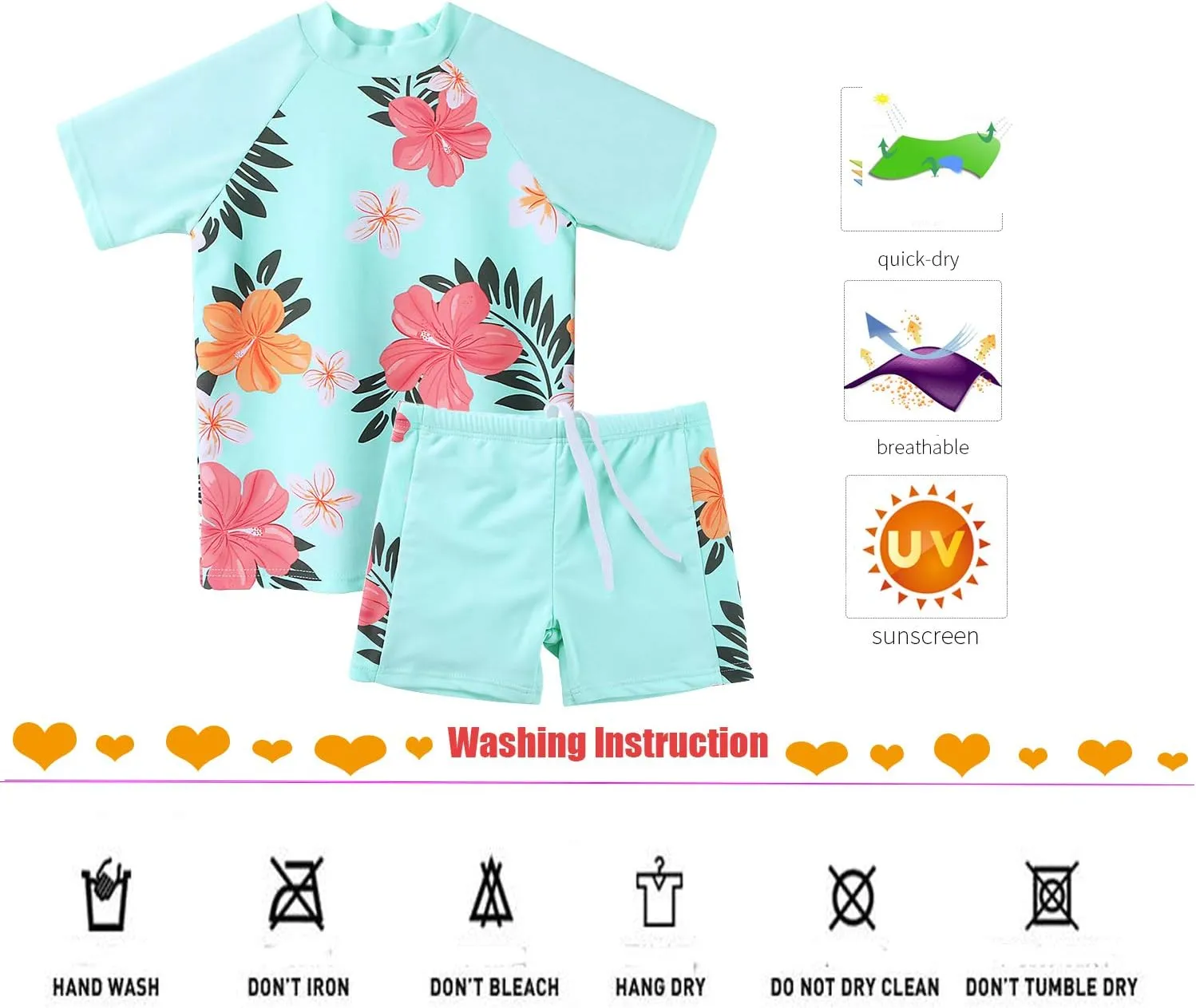 Toddler Girls Rash Guard Short Sleeve Two Piece Swimsuits for Girls Swimwear Kids Surfing Suit UPF 50  3-10 Years