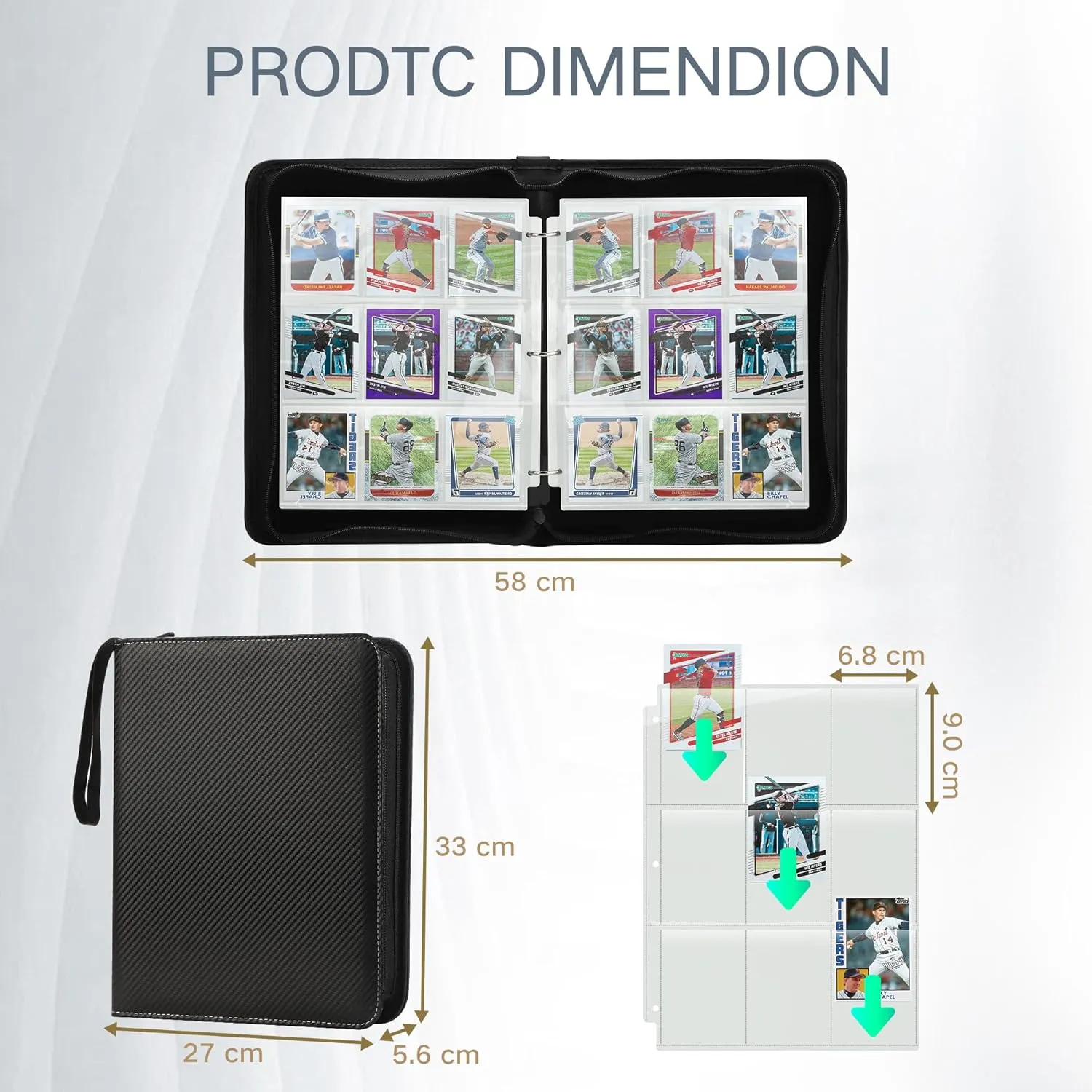 Trading Card Binder with Sleeves 9 Pocket Premium 720 Double Sided Pocket PU Card Collection Binder, Collectible Albums Card Folder for MTG, TCG, Sports Cards