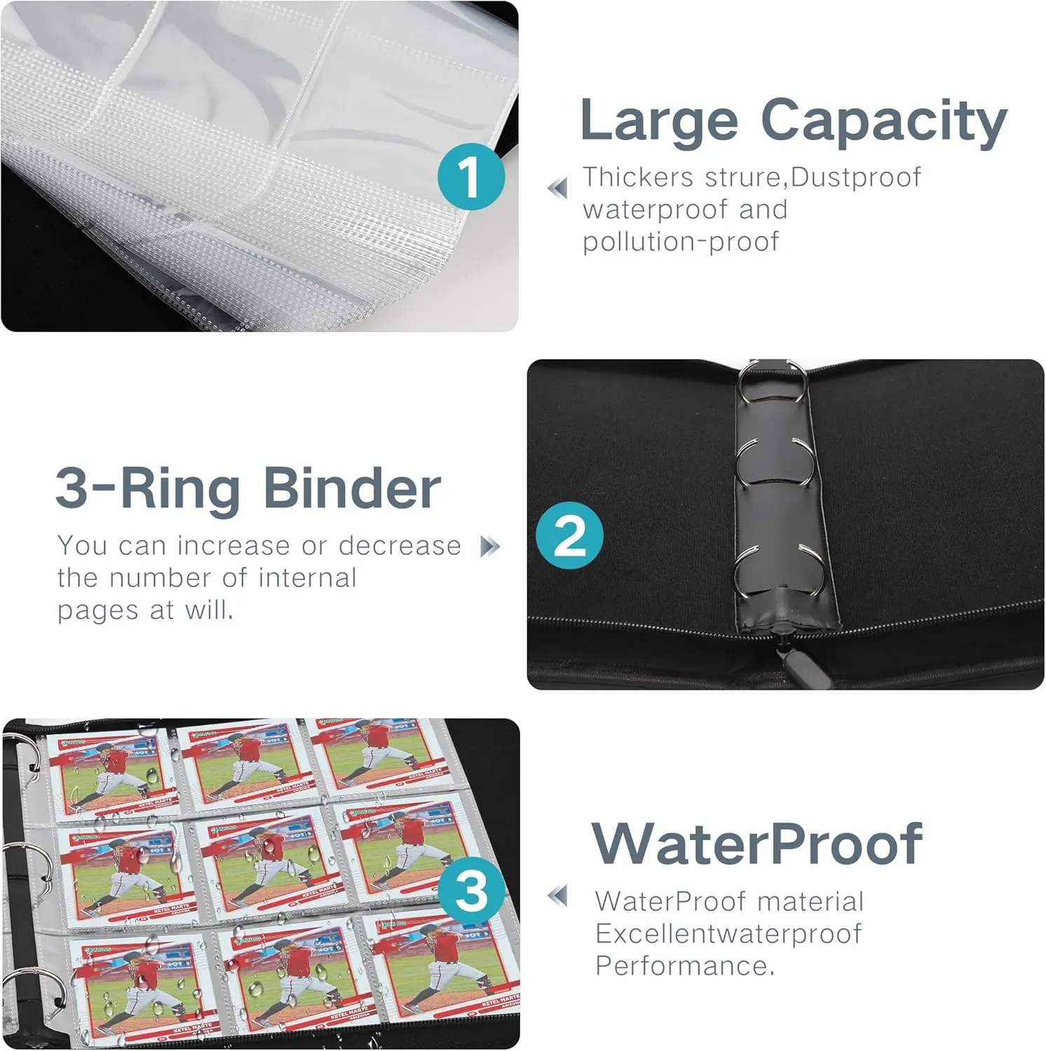 Trading Card Binder with Sleeves 9 Pocket Premium 720 Double Sided Pocket PU Card Collection Binder, Collectible Albums Card Folder for MTG, TCG, Sports Cards