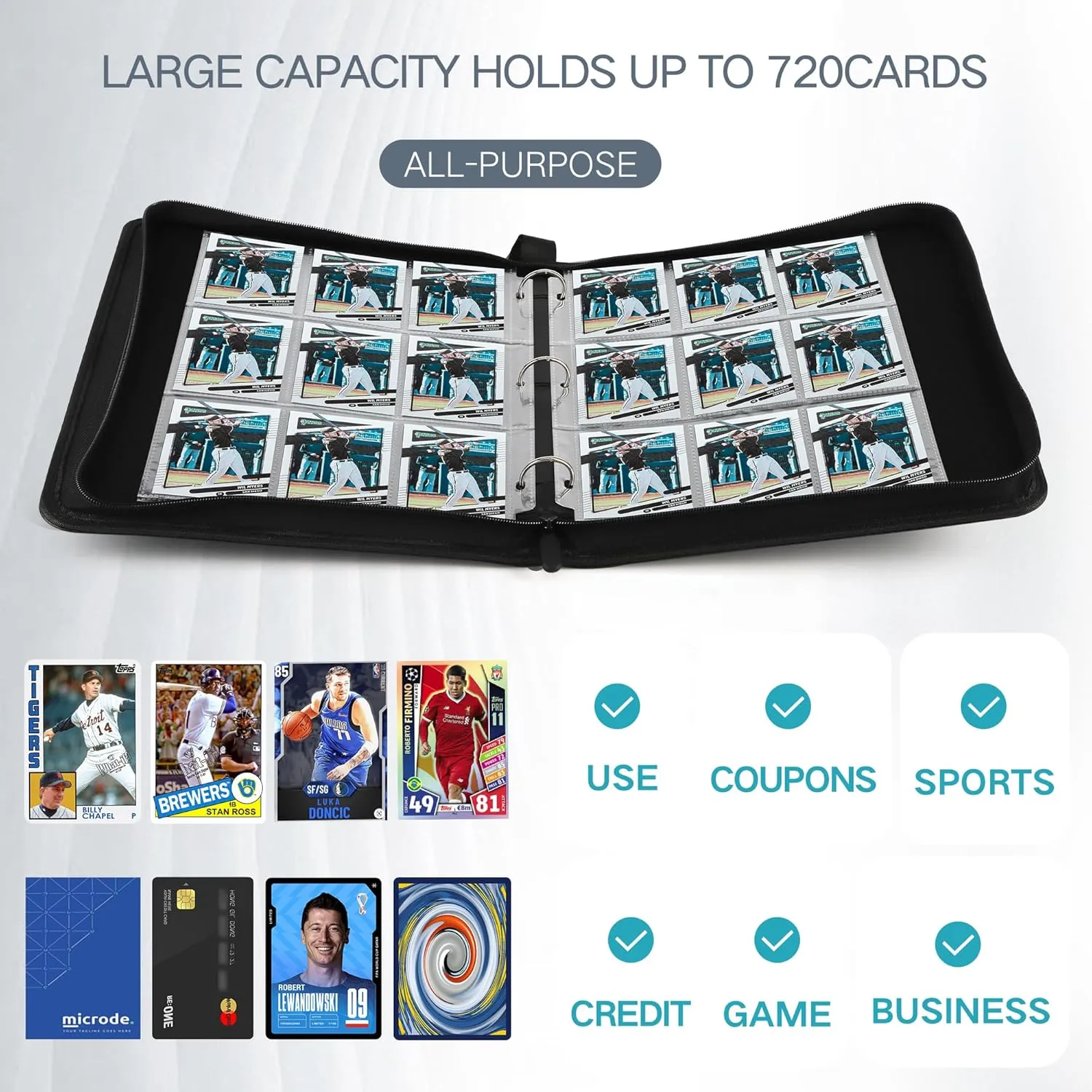 Trading Card Binder with Sleeves 9 Pocket Premium 720 Double Sided Pocket PU Card Collection Binder, Collectible Albums Card Folder for MTG, TCG, Sports Cards