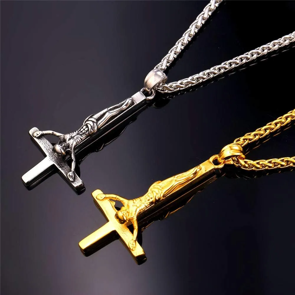 U7 Inverted Cross Necklace, Upside Down Cross Pendant, Stainless Steel Jewelry Devil Necklaces, Baphomet Goat Head Pendant for Men Women