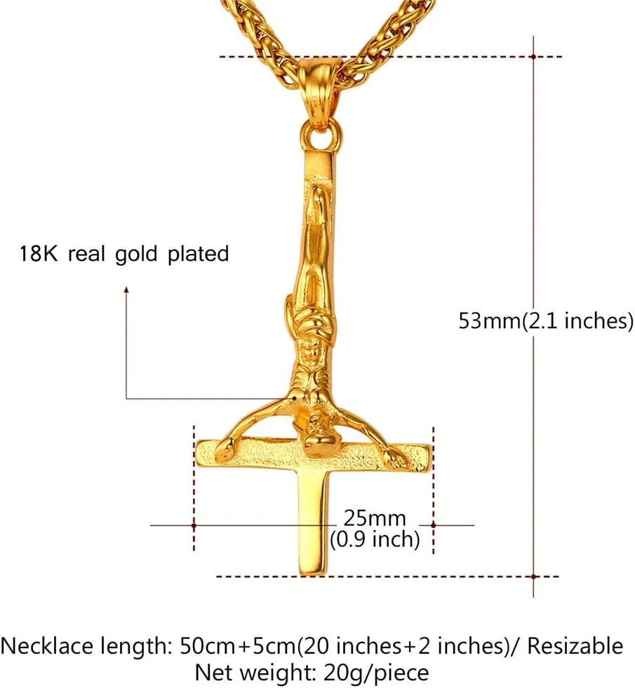 U7 Inverted Cross Necklace, Upside Down Cross Pendant, Stainless Steel Jewelry Devil Necklaces, Baphomet Goat Head Pendant for Men Women