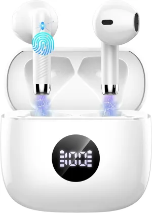 Wireless Bluetooth 5.4 Earbuds, Ear Buds LED Power Display Headphones 6D Stereo, Bluetooth Earbuds in-Ear Noise Cancelling Mic, 40H Playback Mini Case IP7 Waterproof Sports Earphones for Android iOS