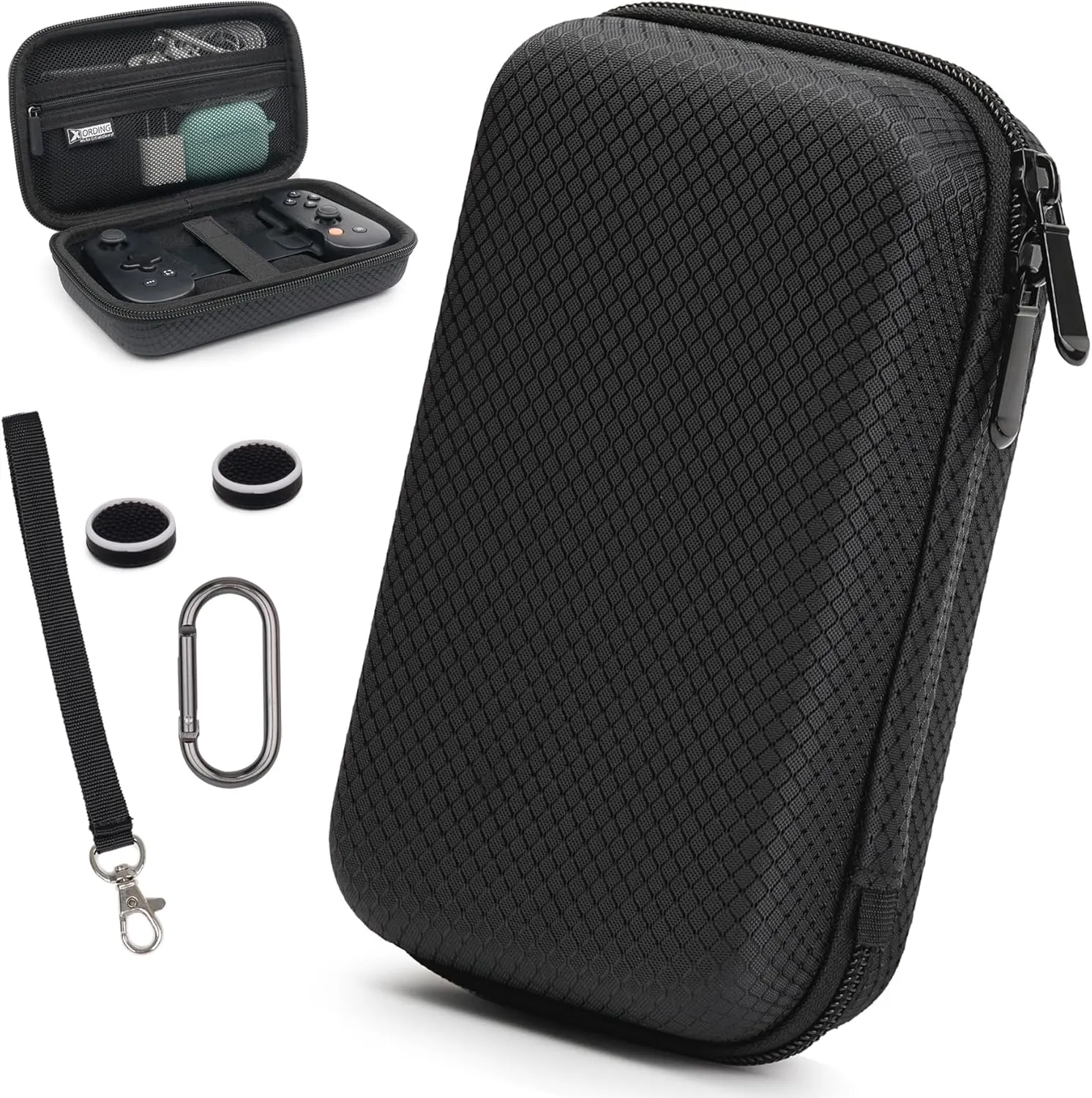 XORDING Carrying Case Compatible with Backbone One, Nylon Hard Shell, Protective Case, with a Wristband, Keychain, and Net Pocket for Accessories Kit (Black-A)