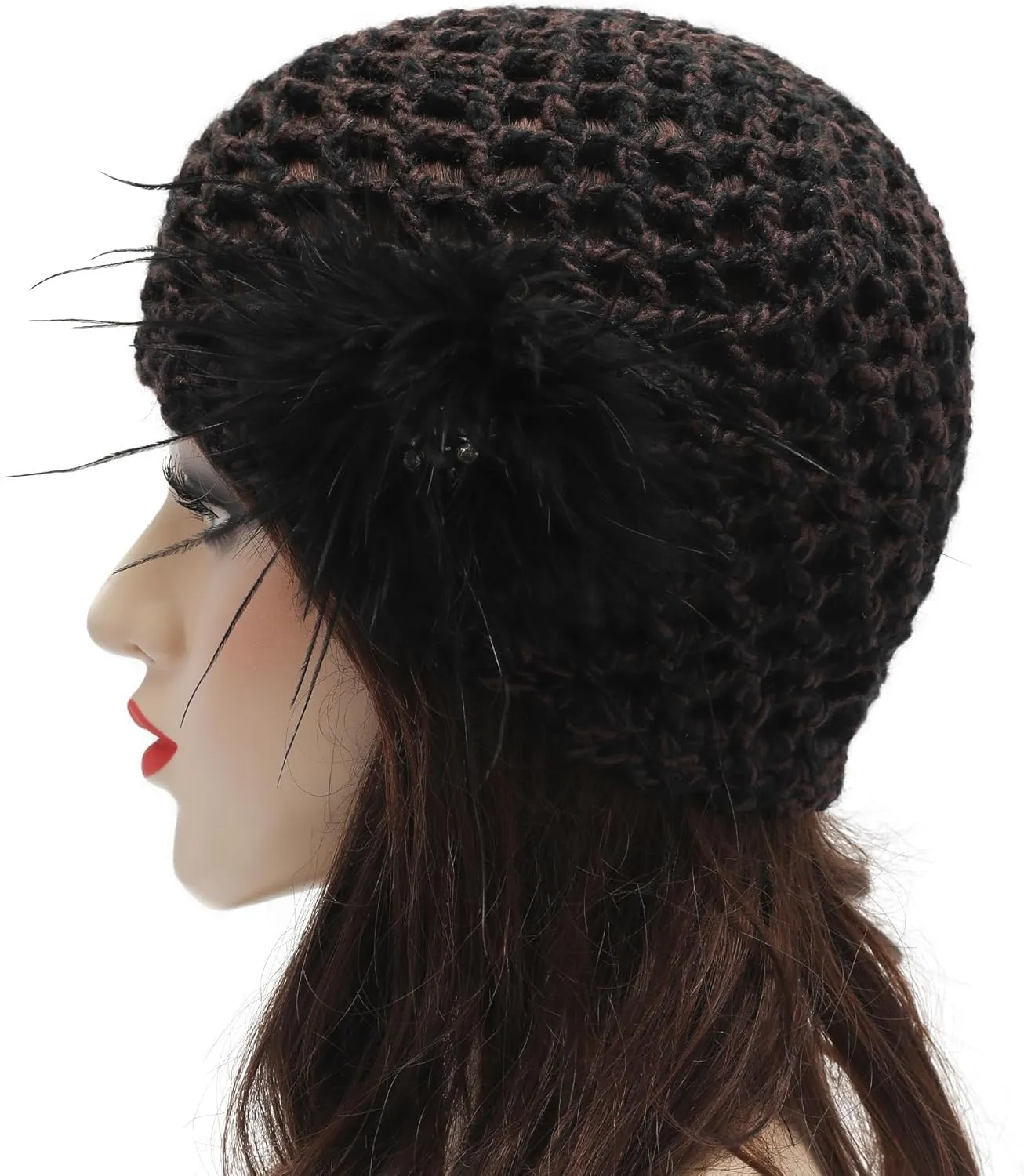 ZLYC Women Crochet Beanie Hat Summer Handmade Knit Decorated Lightweight Skull Cap